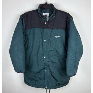 Vintage 90s Nike Puffer Jacket / Full Zip / Green / Size Small